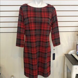 Tommy Hilfiger Red, Gray and Black Plaid Long Sleeve Dress
